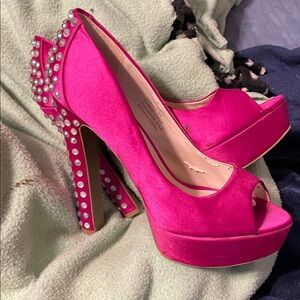 Zigi Soho Pink Peep-Toe Heels with Rhinestones